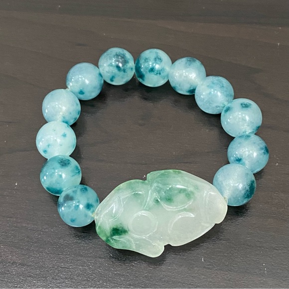 Handmade Pi Xiu Green Chalcedony Beads Natural Gemstone Lucky Bracelet One Size - Picture 9 of 14